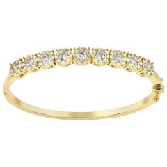 Bracelet jonc en or jaune 14 carats avec halo de diamants de 3 1/4 carats