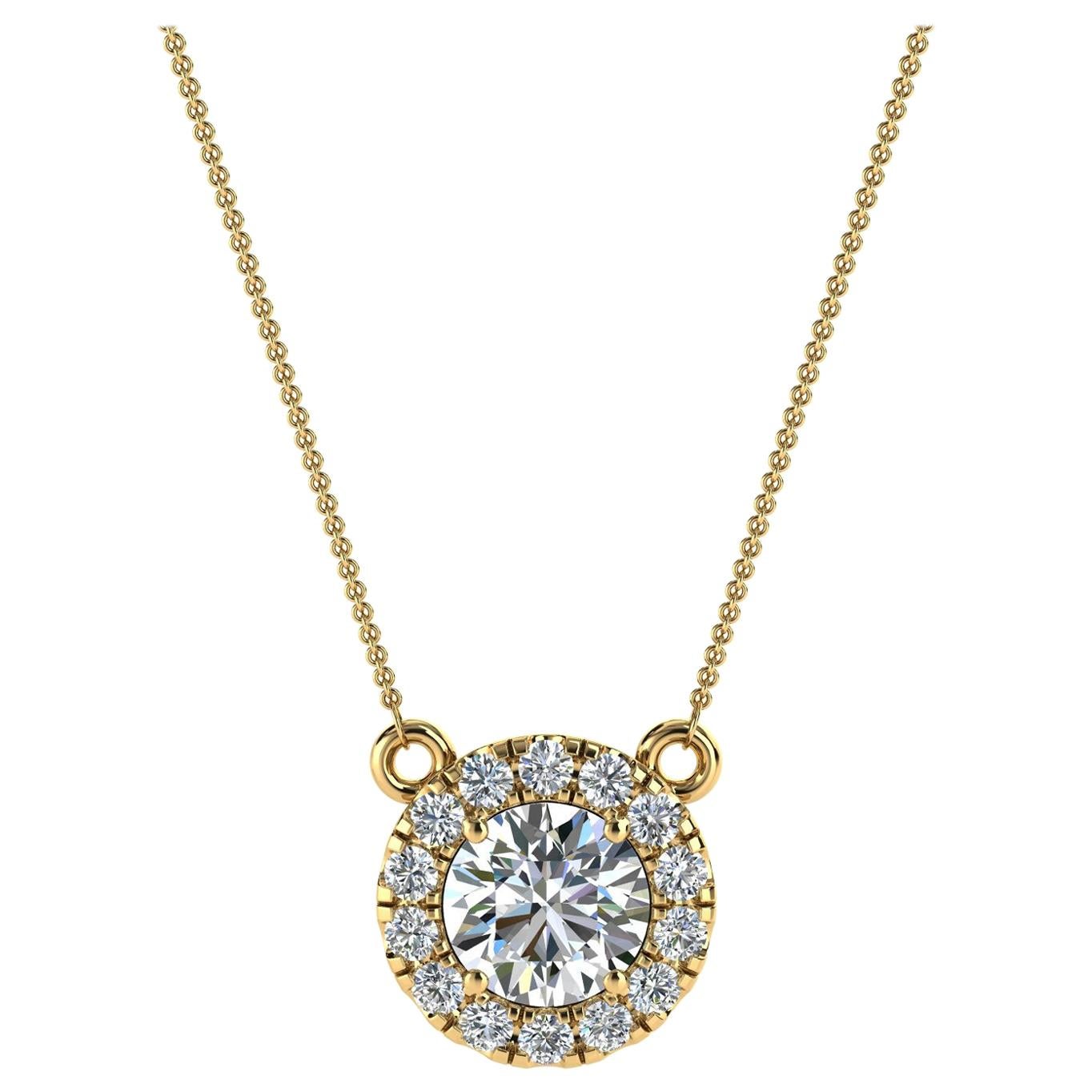 14 Karat Yellow Gold Halo Diamond Pendant '1/2 Carat' For Sale