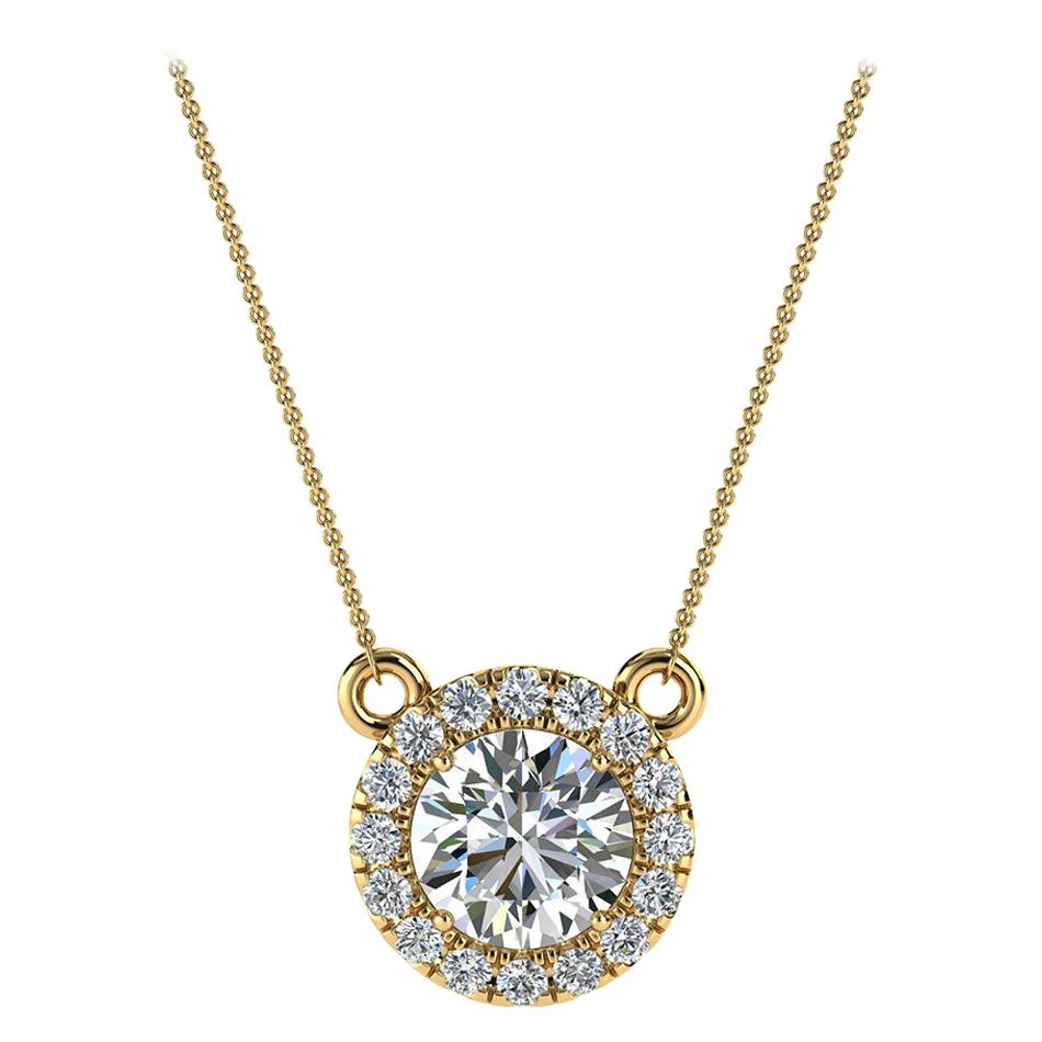 14 Karat Yellow Gold Halo Diamond Pendant '3/4 Carat' For Sale