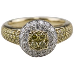 14 Karat Yellow Gold Halo Yellow Diamond Statement Ring