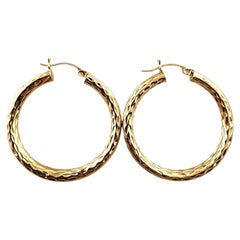 14 Karat Yellow Gold Hammered Circle Hoop Earrings #19759