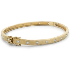 14 Karat Yellow Gold Hammered Diamond Bangle Bracelet