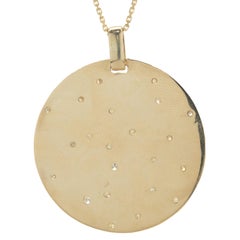 14 Karat Yellow Gold Hammered Diamond Sprinkle Disc Pendant