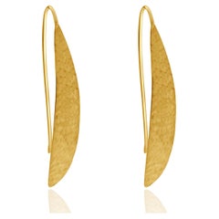 14 Karat Yellow Gold Hammered Leaf Drop Earrings