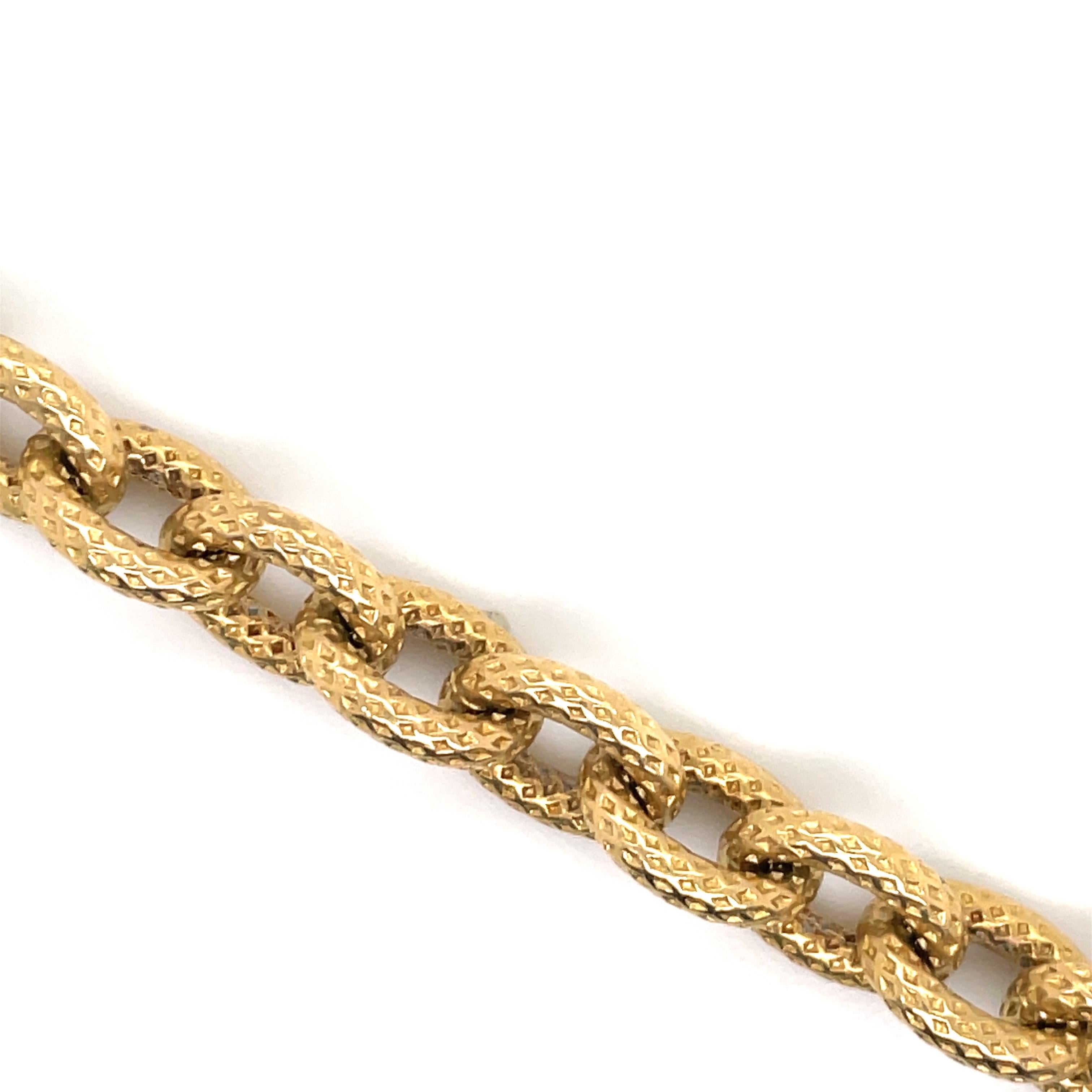 Women's 14 Karat Yellow Gold Hammered Link Bracelet 17.3 Grams Made in Italy