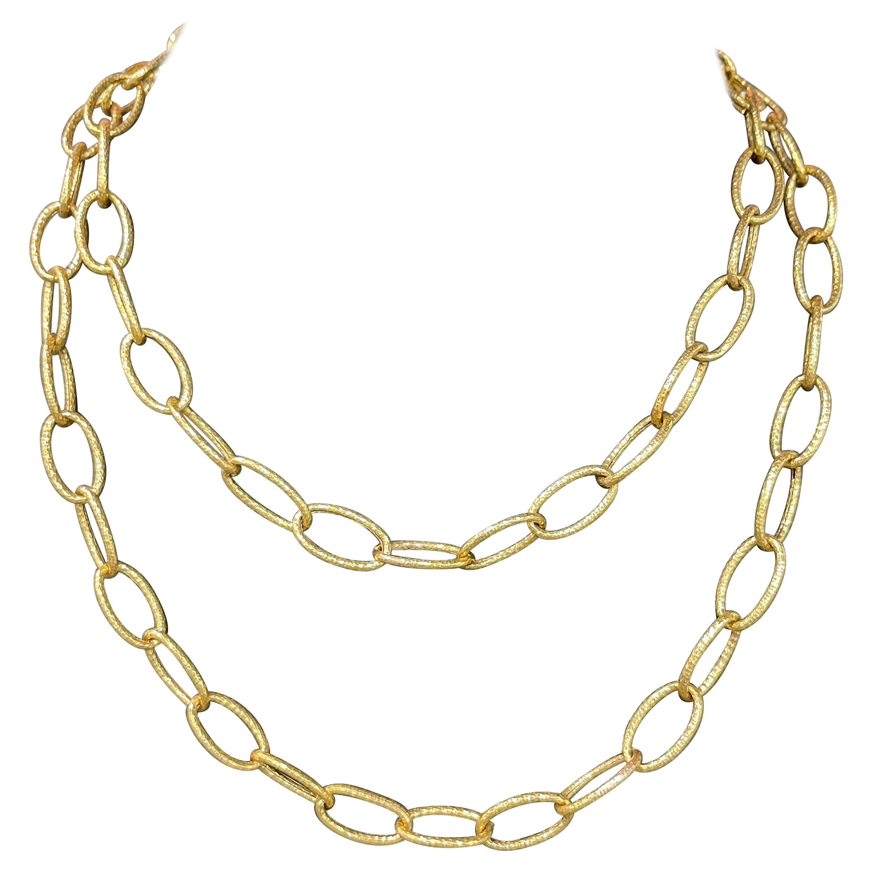 14 Karat Yellow Gold Hammered Link Necklace 18.22 Grams 35.75 Inches