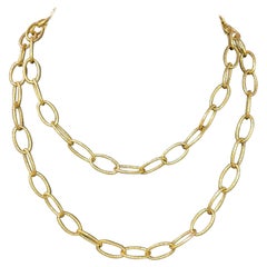 14 Karat Yellow Gold Hammered Link Necklace 18.22 Grams 35.75 Inches
