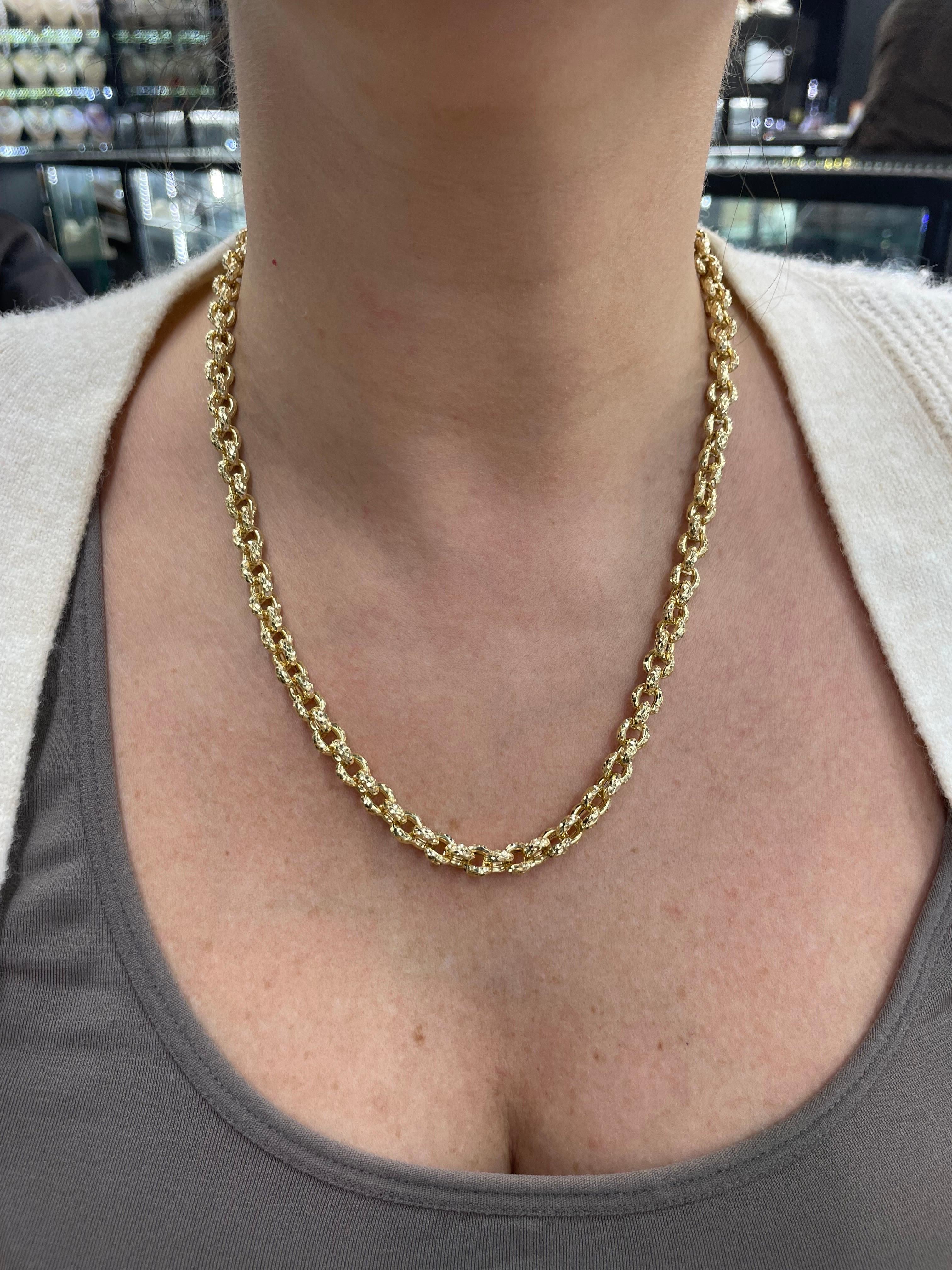 14 Karat Yellow gold hammered link necklace weighing 31.24 grams, 20 inches long.
Match bracelet.
Necklace can be made longer.
DM for pricing. 