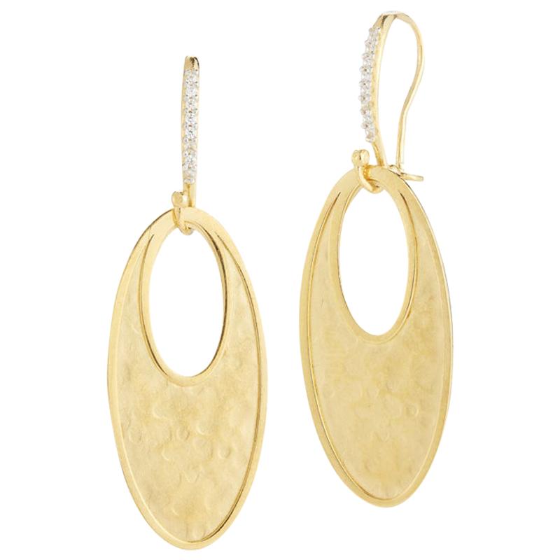 14 Karat Yellow Gold Hammered Oval-Shaped Dangling Earrings