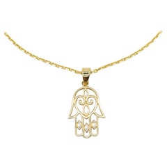 Solid 14 Karat Yellow Gold Hamsa Hand Charm Pendant Religious Jewelry