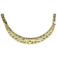 14 Karat Yellow Gold Hand Engraved and Pierced Leaf Style Necklace