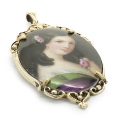 14 Karat Yellow Gold Hand Painted Porcelain Pendant