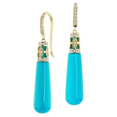 hand shaped earrings 14 Karat Yellow Gold Hand Shaped Turquoise and Diamond Dangle Earrings