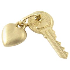 14 Karat Yellow Gold Heart and Key Charm 14 Karat Yellow Gold Heart and Key Charm