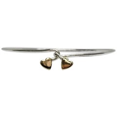 14 Karat Yellow Gold Heart and Sterling Silver Wire "Love Knot" Bracelet