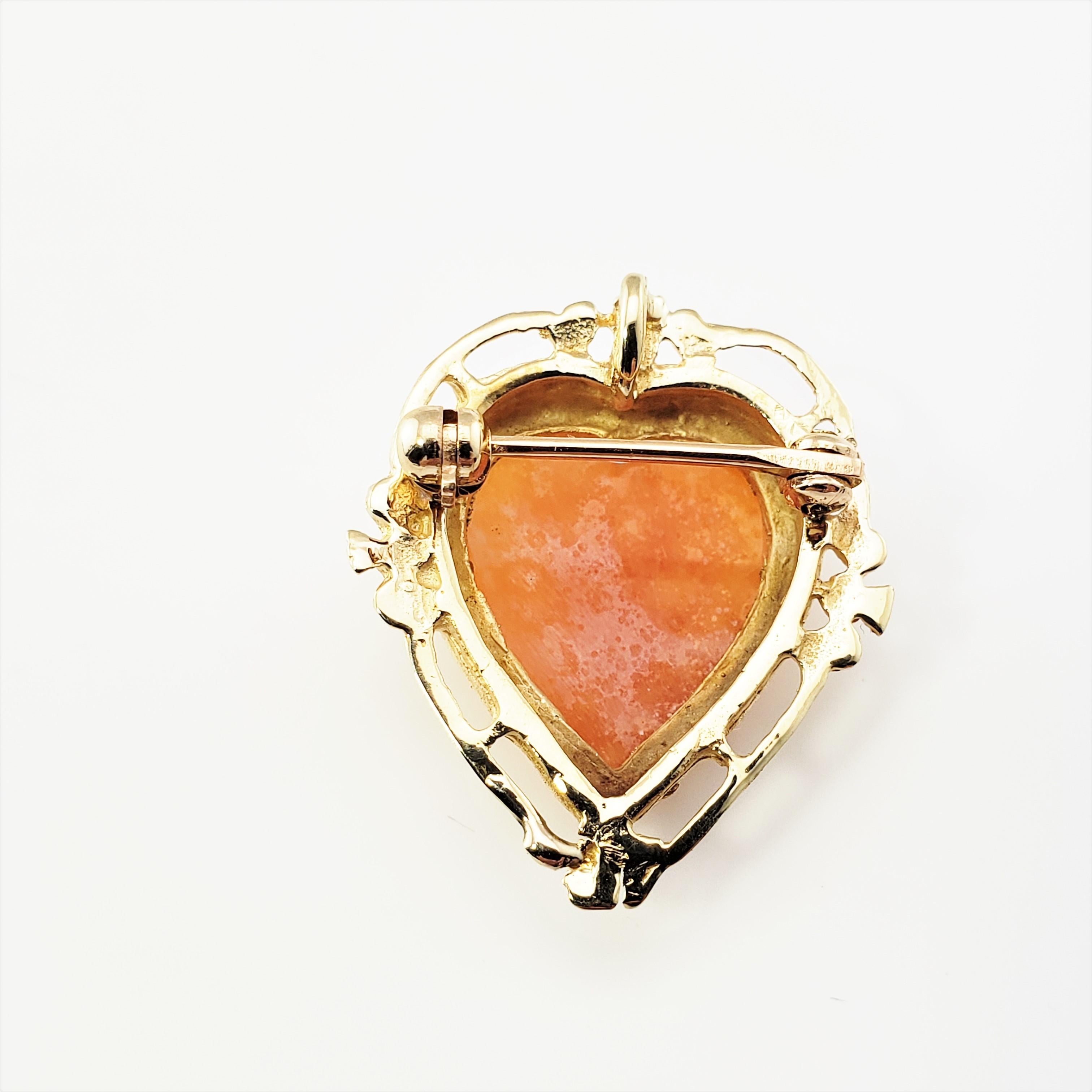 14 Karat Yellow Gold Heart Cameo Brooch/Pendant For Sale 2