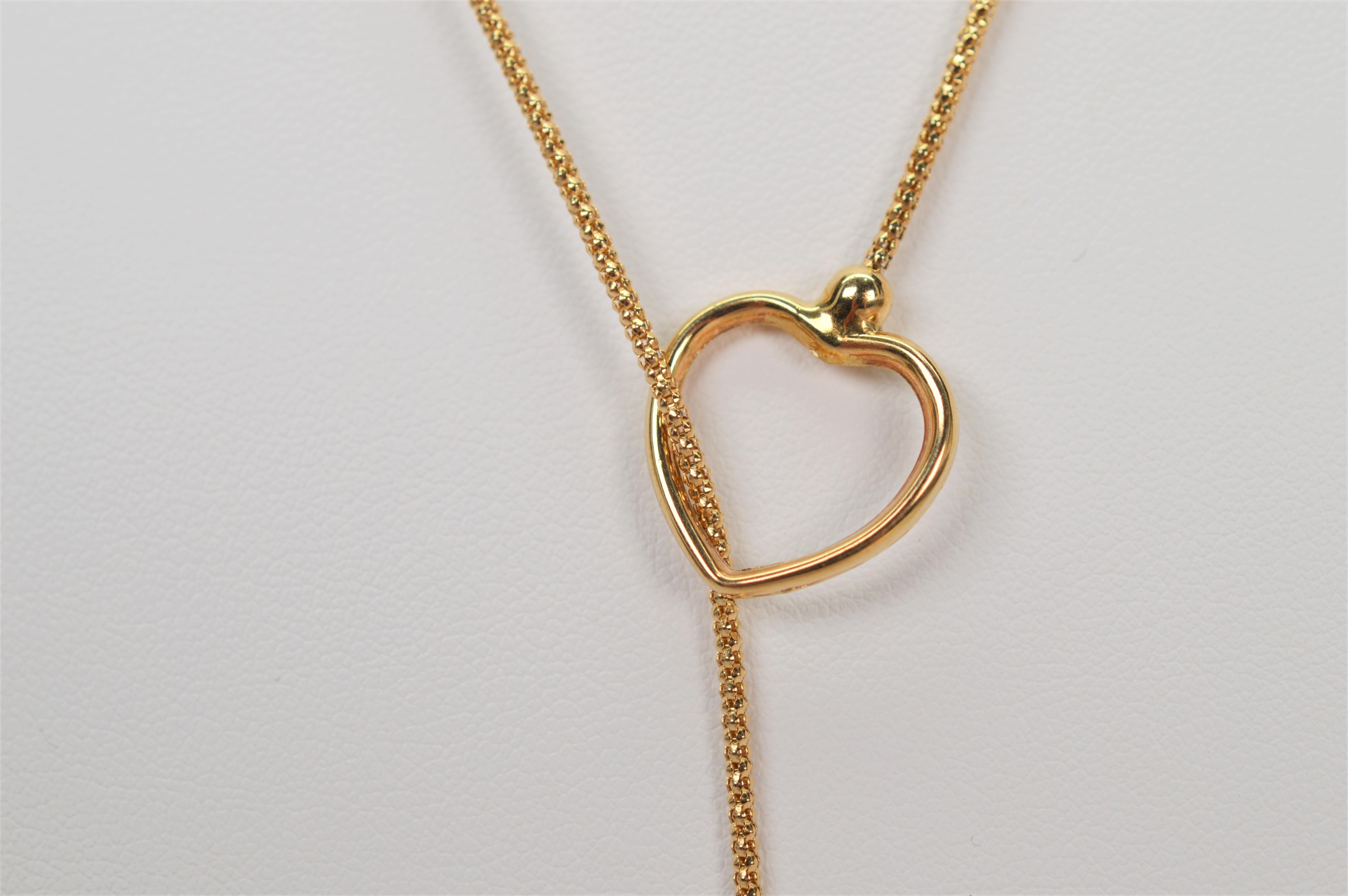 Women's 14 Karat Yellow Gold Heart Charm Lariat Necklace