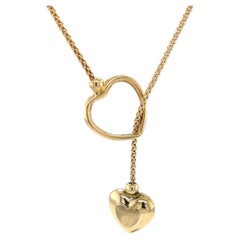 14 Karat Yellow Gold Heart Charm Lariat Necklace