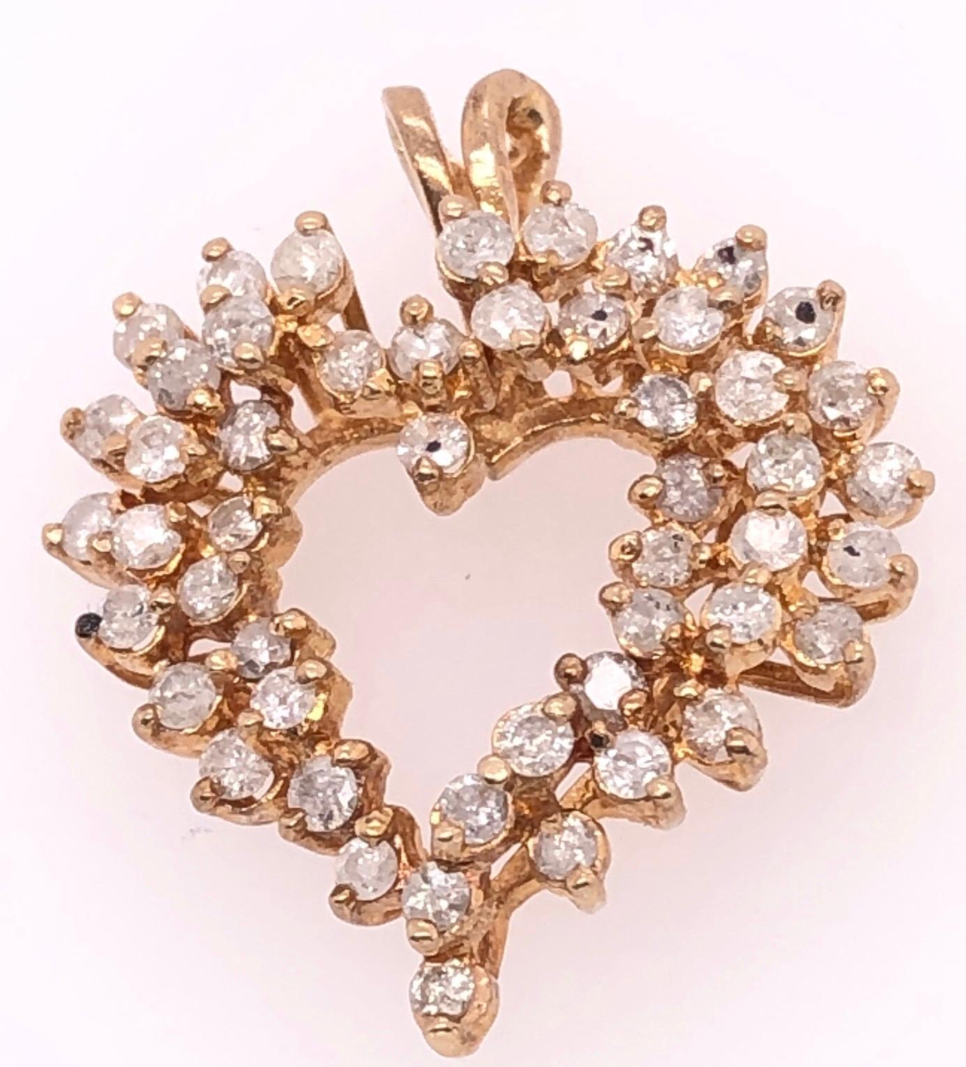 Modern 14 Karat Yellow Gold Heart Pendant Encrusted with Diamonds