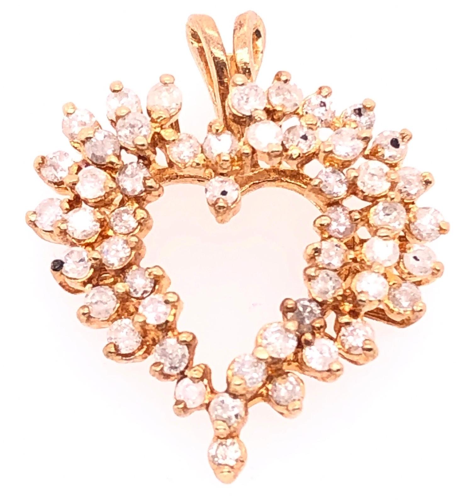 Round Cut 14 Karat Yellow Gold Heart Pendant Encrusted with Diamonds