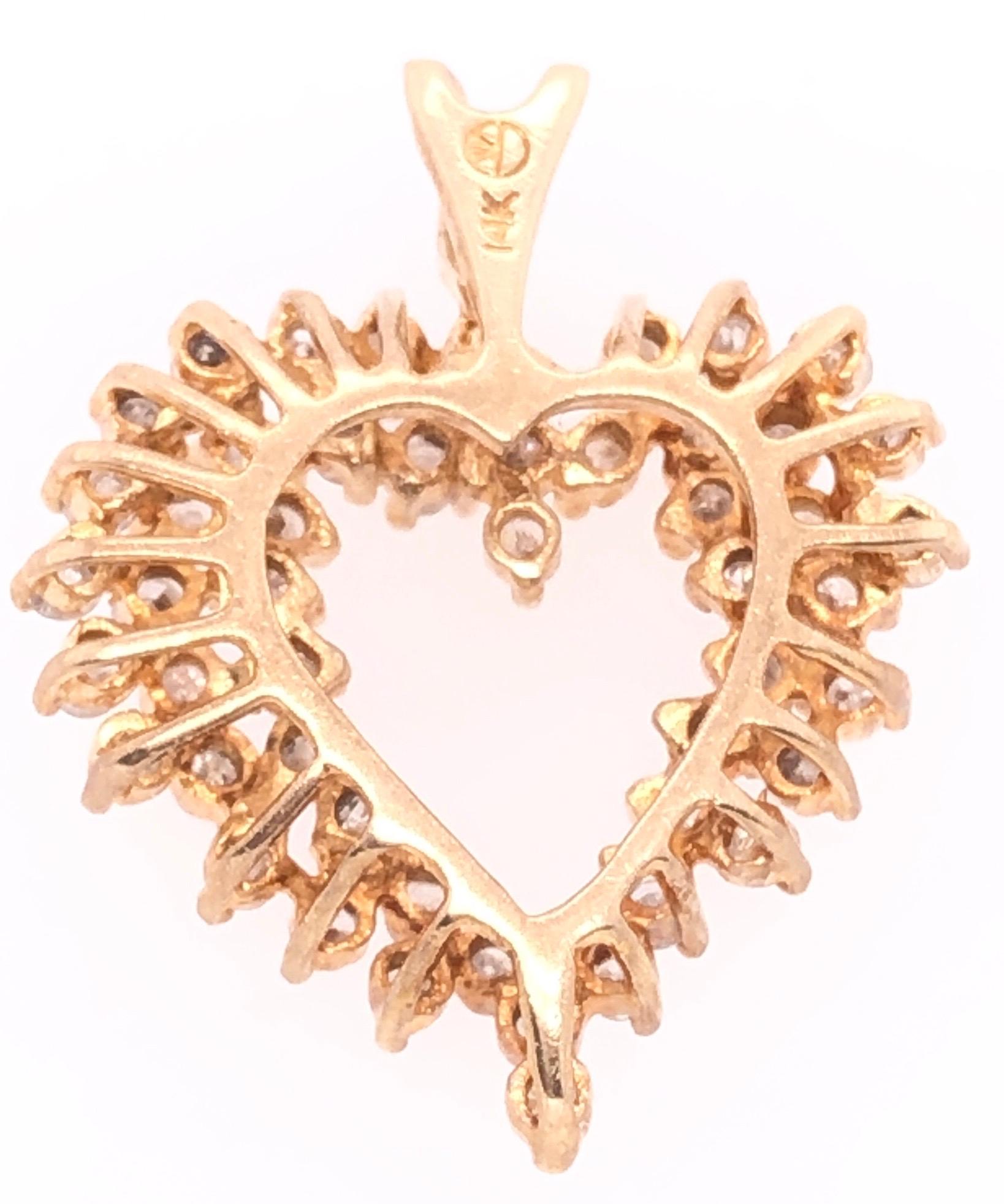 Women's or Men's 14 Karat Yellow Gold Heart Pendant Encrusted with Diamonds