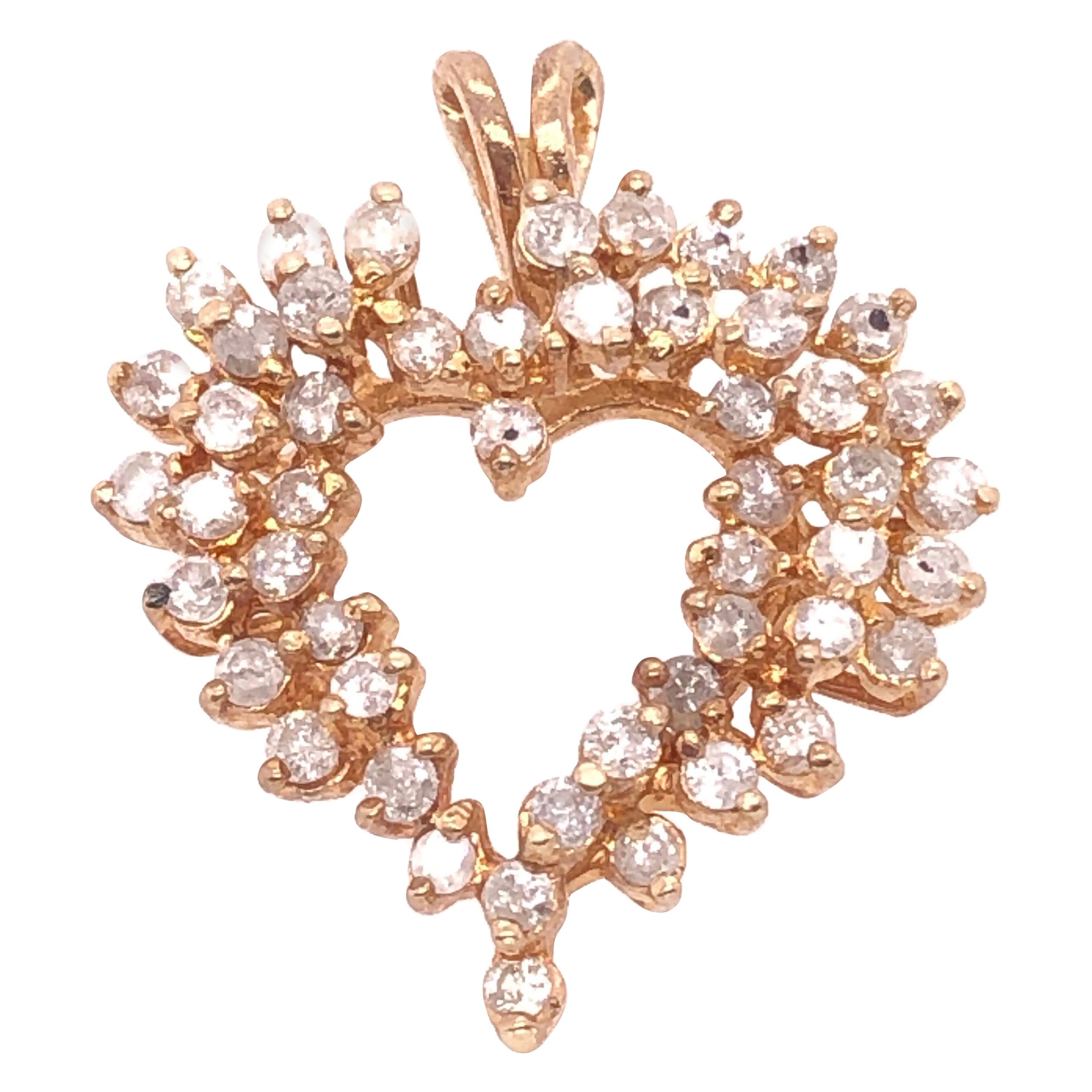 14 Karat Yellow Gold Heart Pendant Encrusted with Diamonds