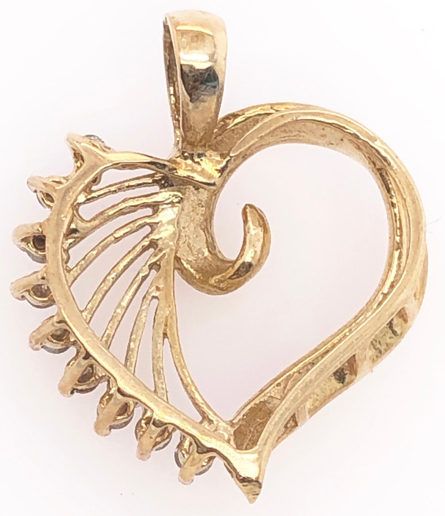 Women's or Men's 14 Karat Yellow Gold Heart Pendant with Diamond Accents For Sale