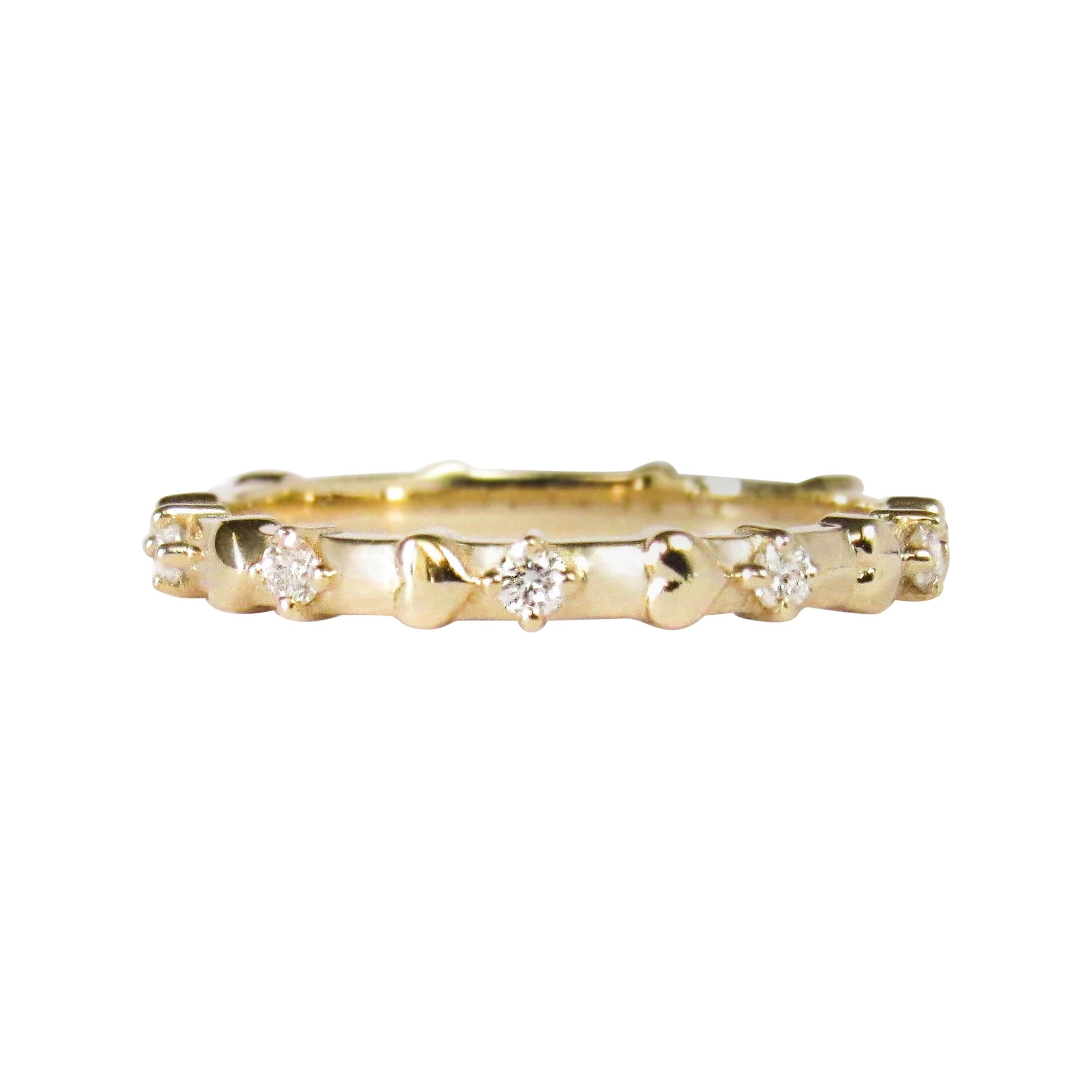 14 Karat Yellow Gold Heart Ring with Diamonds For Sale