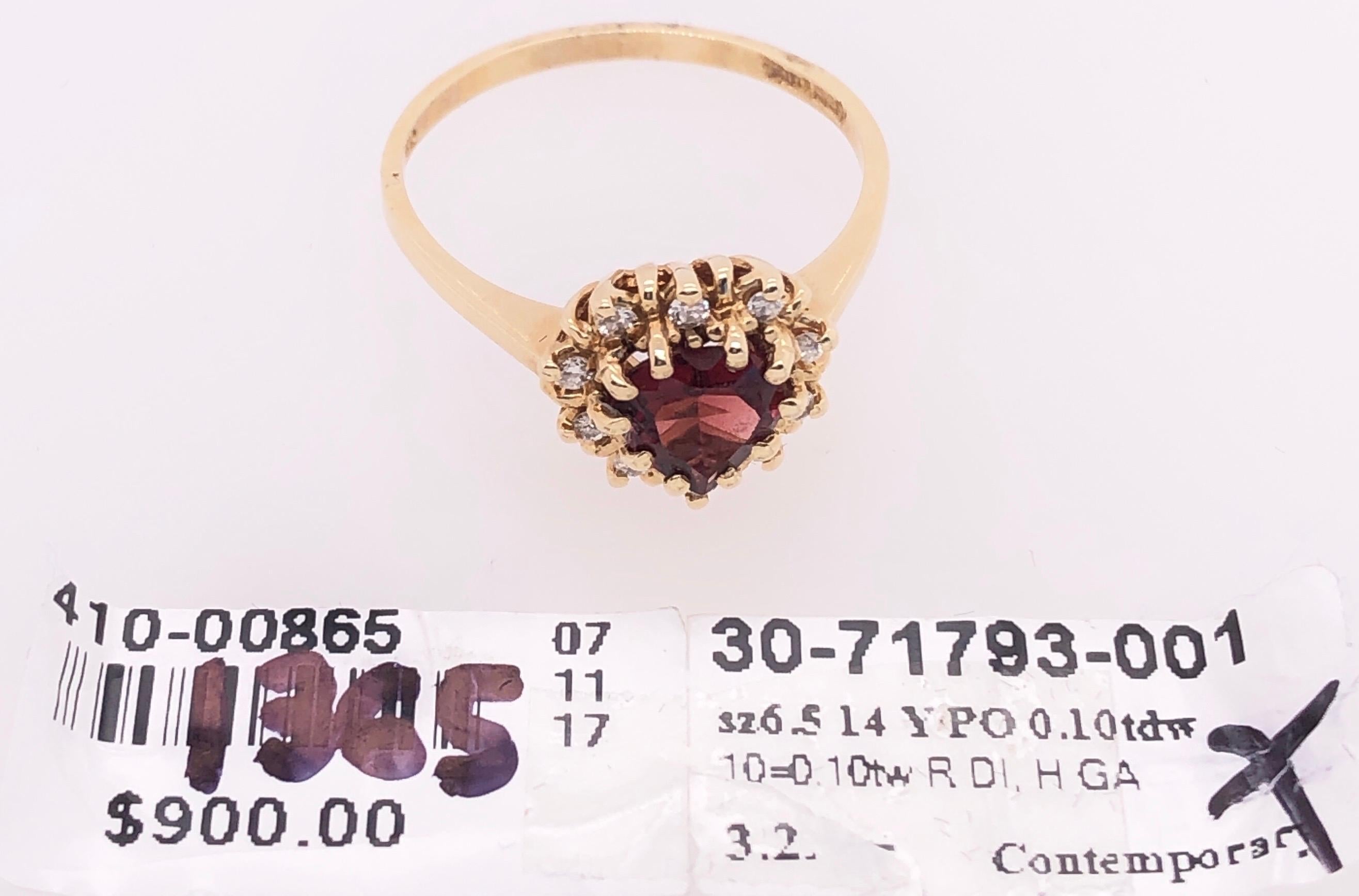 Bague solitaire en or jaune 14 carats avec grenat en forme de cœur et détails en diamants en vente 5