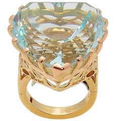 14 Karat Yellow Gold Heart Shaped Aquamarine Ring