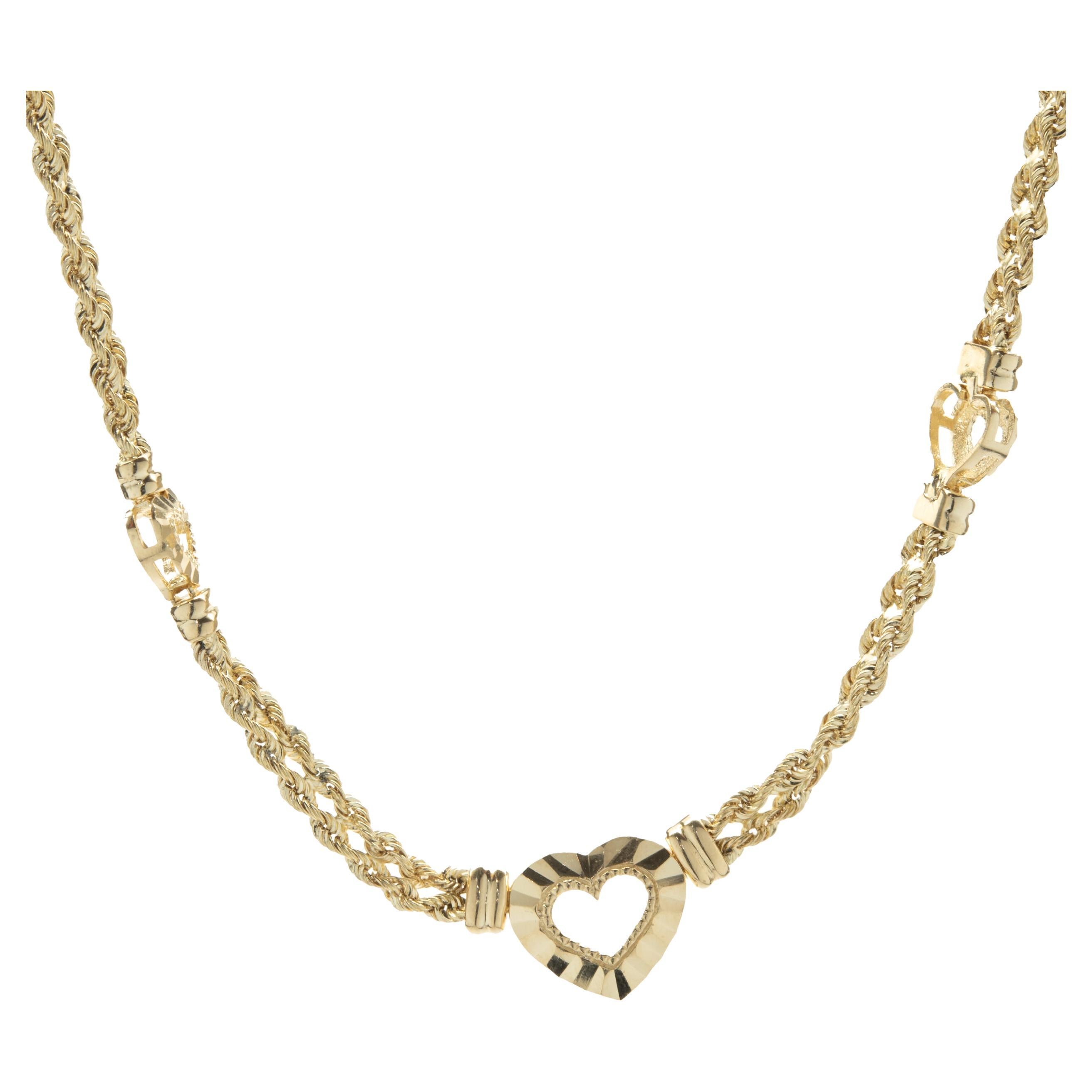 14 Karat Yellow, Rose, and White Gold Braided Rope Necklace For Sale at