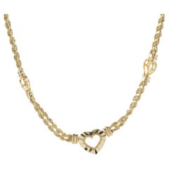 14 Karat Yellow Gold Heart Station Rope Necklace Used 14 Karat Yellow Gold Heart Station Rope Necklace