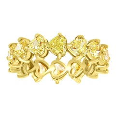 Anello di eternità con cuore in oro giallo 14 carati e diamanti gialli da 4,5 carati