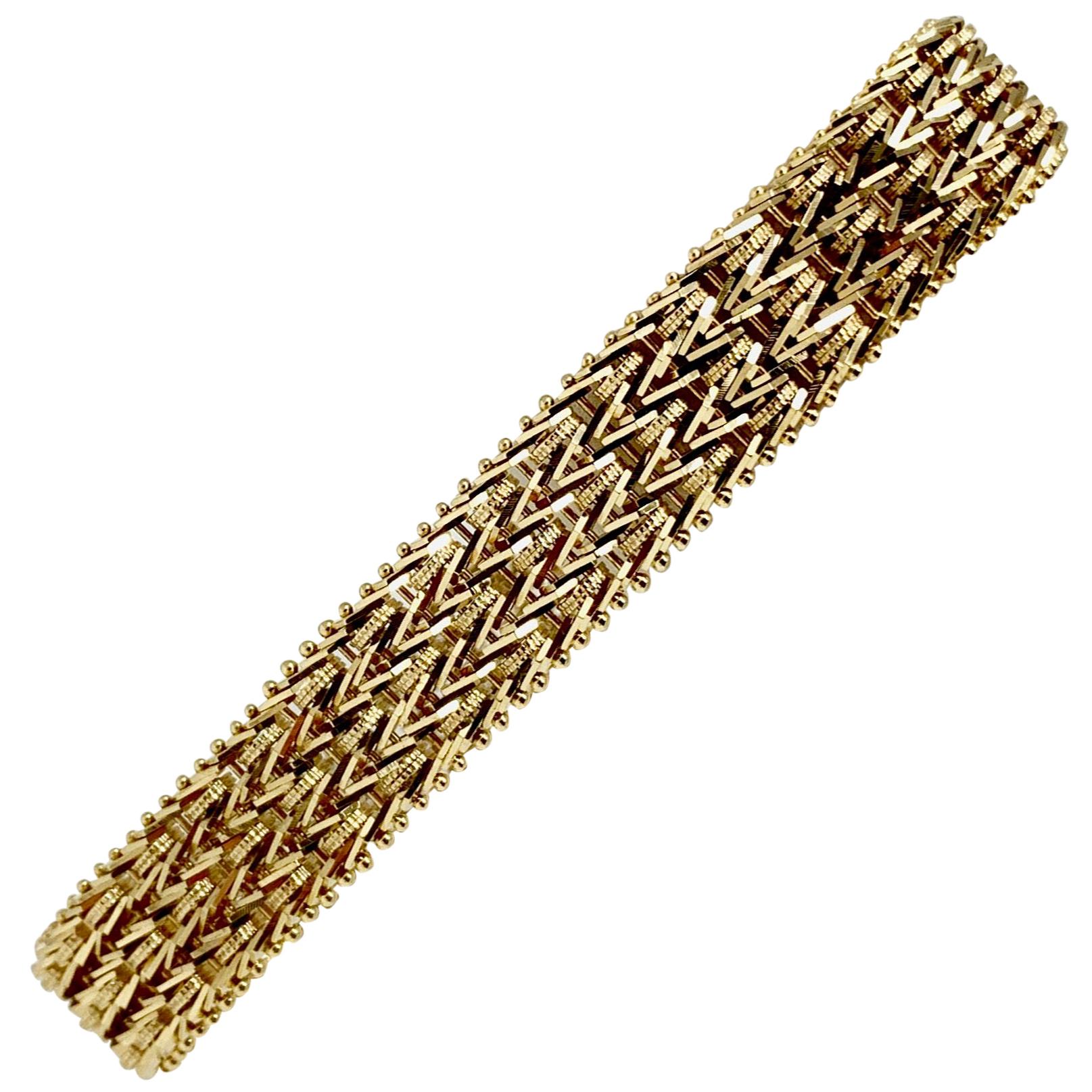 14 Karat Yellow Gold Heavy Beaded Foxtail Link Chain Bracelet