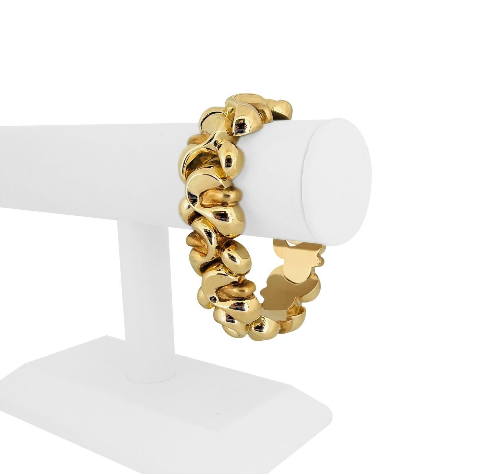 14 Karat Yellow Gold Hollow Thick Fancy Link Bracelet Italy For Sale at