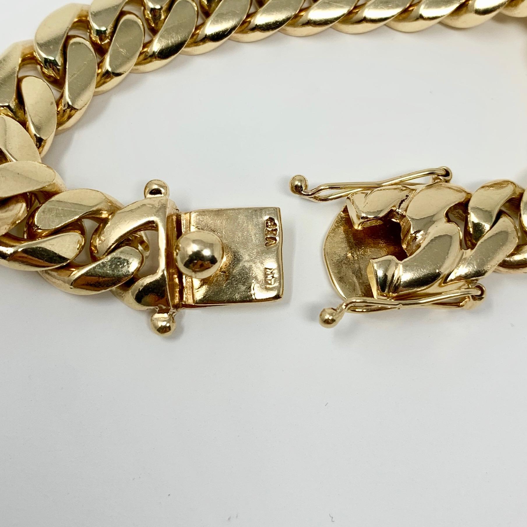 14 Karat Yellow Gold Heavy Cuban Curb Link Chain Bracelet 1
