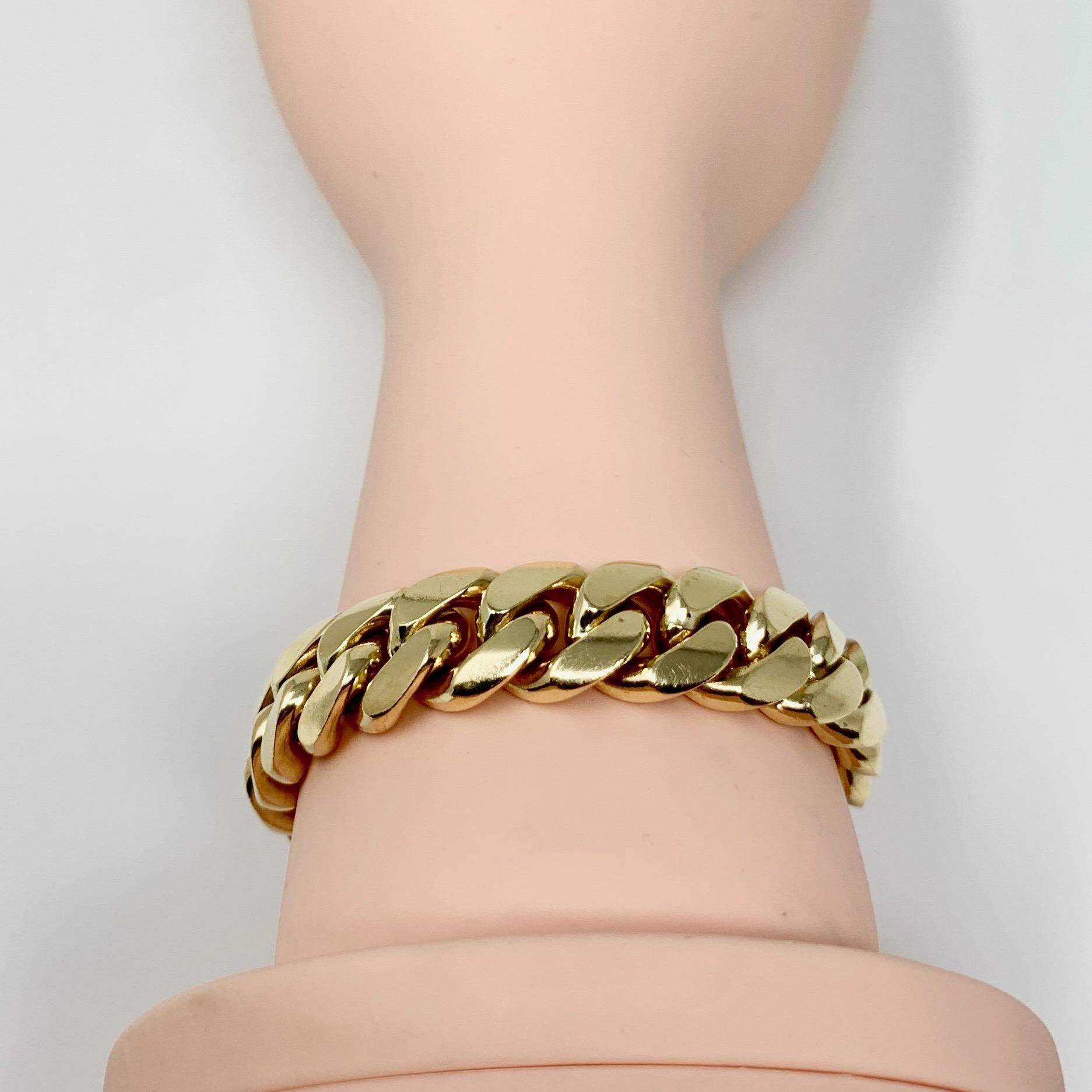 14 Karat Yellow Gold Heavy Cuban Curb Link Chain Bracelet 3