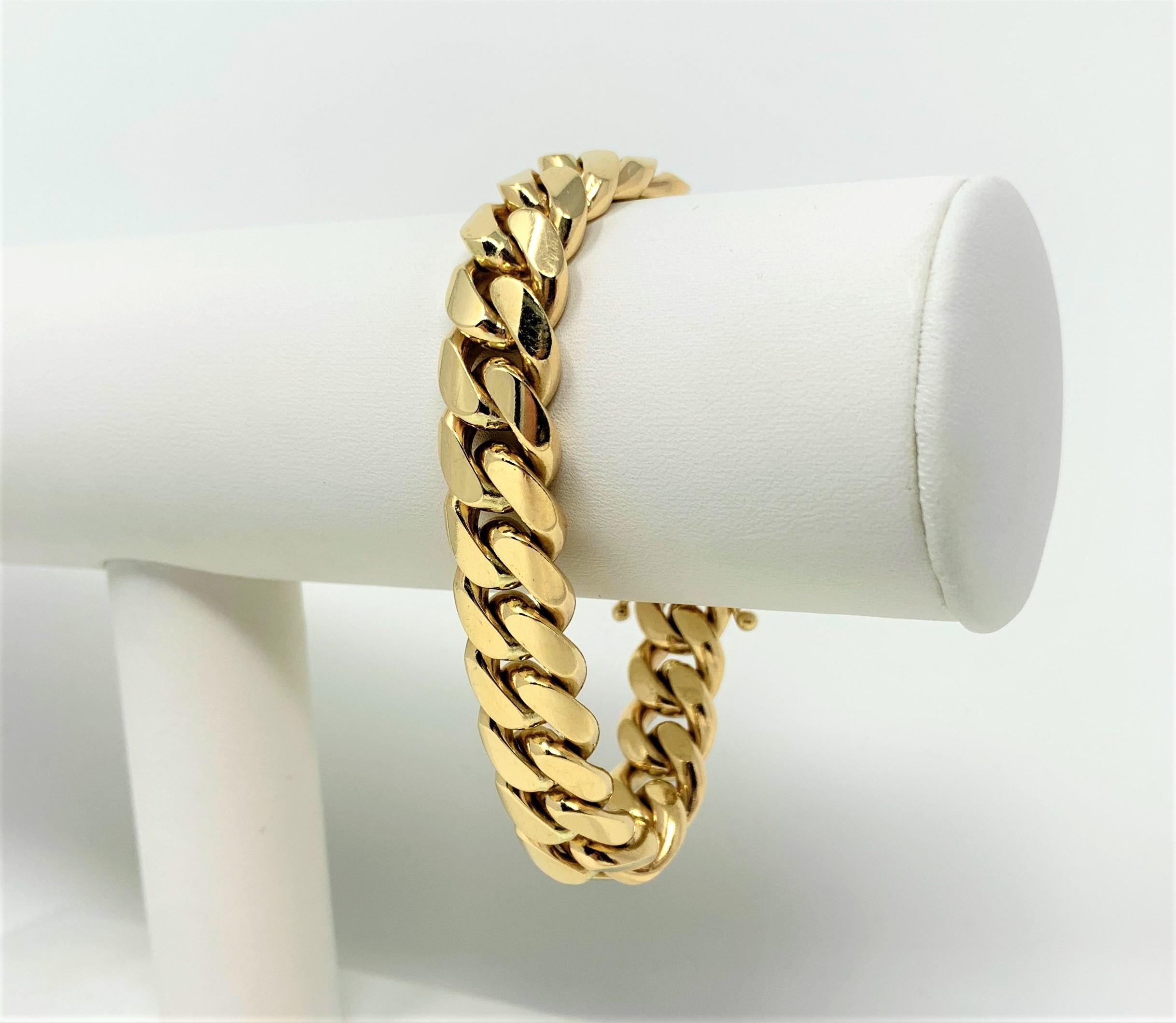 14k Yellow Gold 90.4g Solid Heavy 12mm Cuban Curb Link Chain Bracelet 7.5