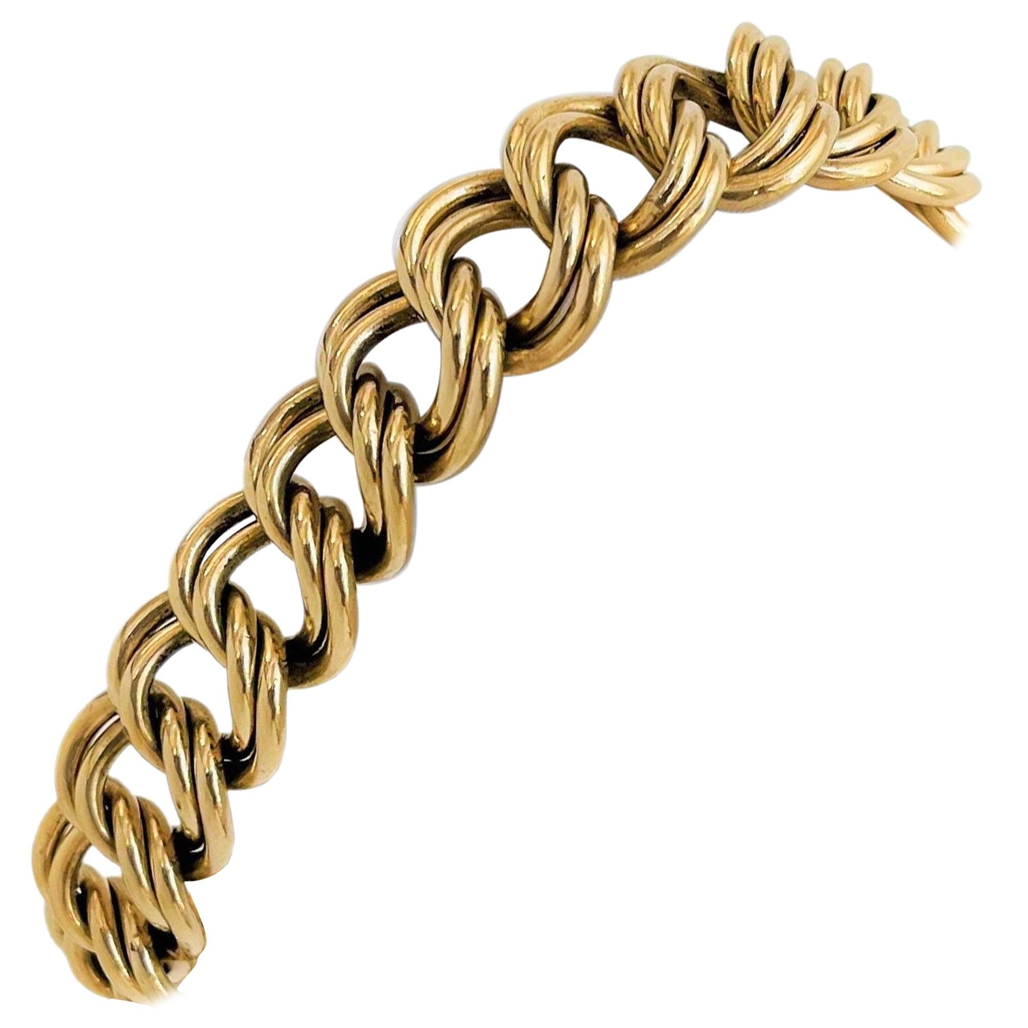 14 Karat Yellow Gold Heavy Double Circle Curb Link Charm Bracelet