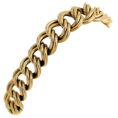 14 Karat Yellow Gold Heavy Double Circle Curb Link Charm Bracelet