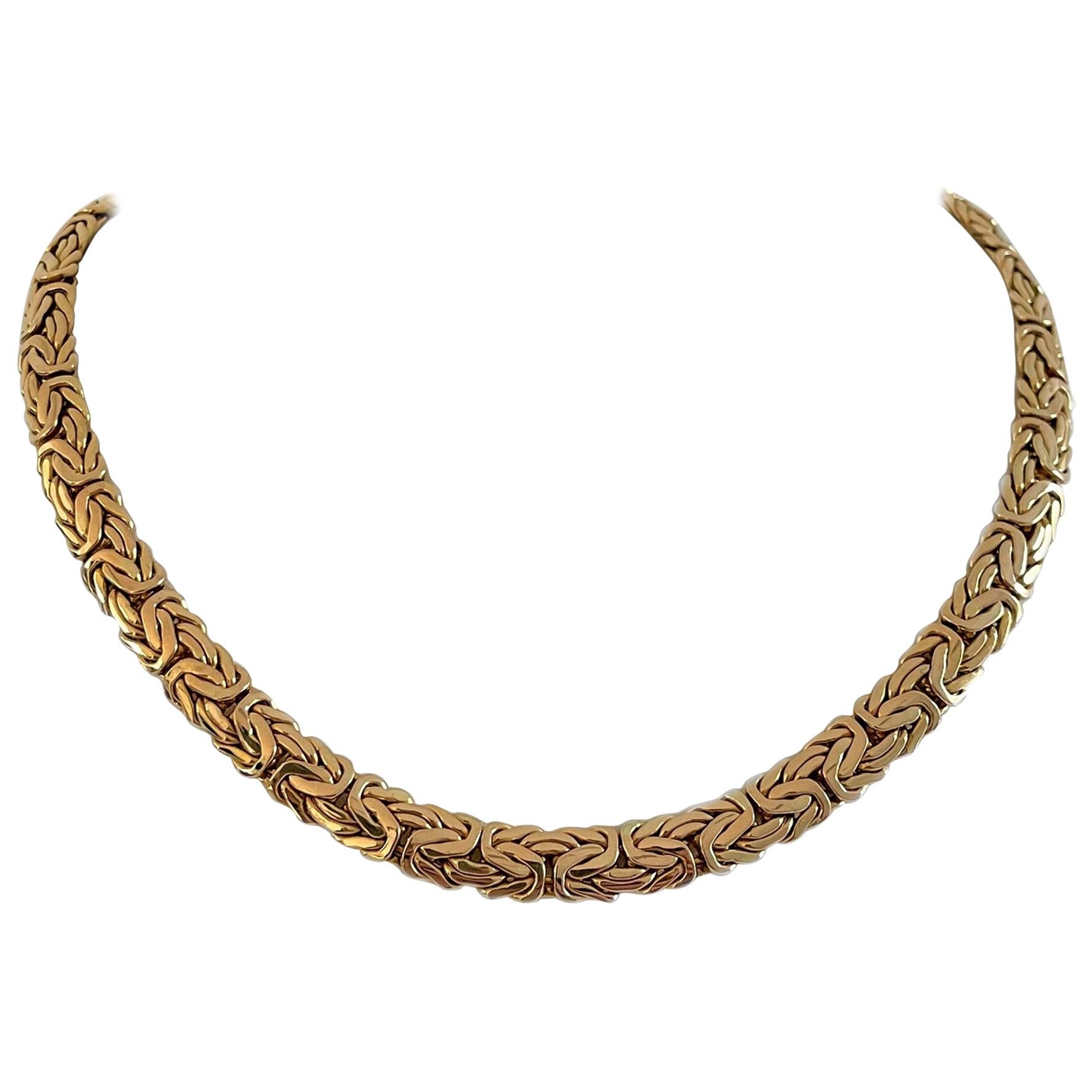 14 Karat Yellow Gold Heavy Ladies Byzantine Link Chain Necklace