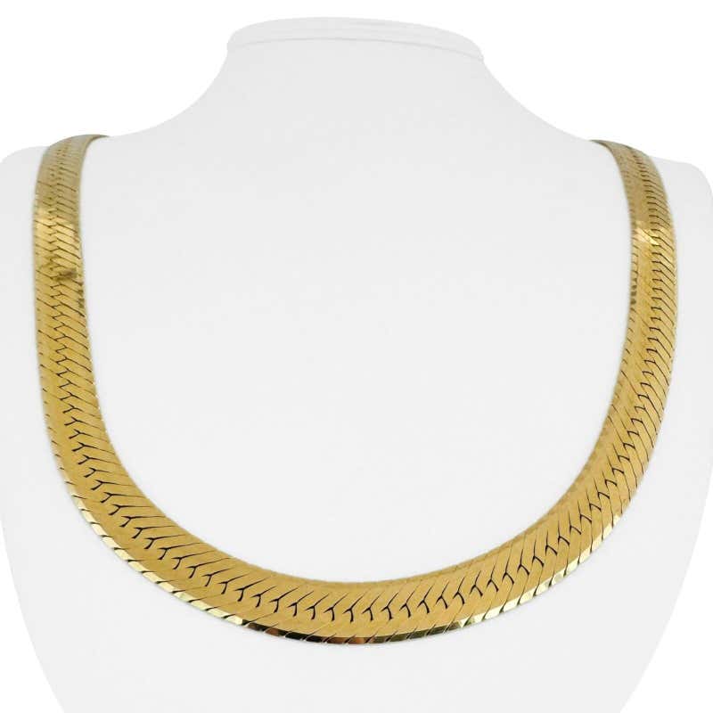 14K Gold Plated Herringbone Choker Necklace - 14.5" Snake Chain With 2" Extender, Minimalist Layered Jewelry Gift