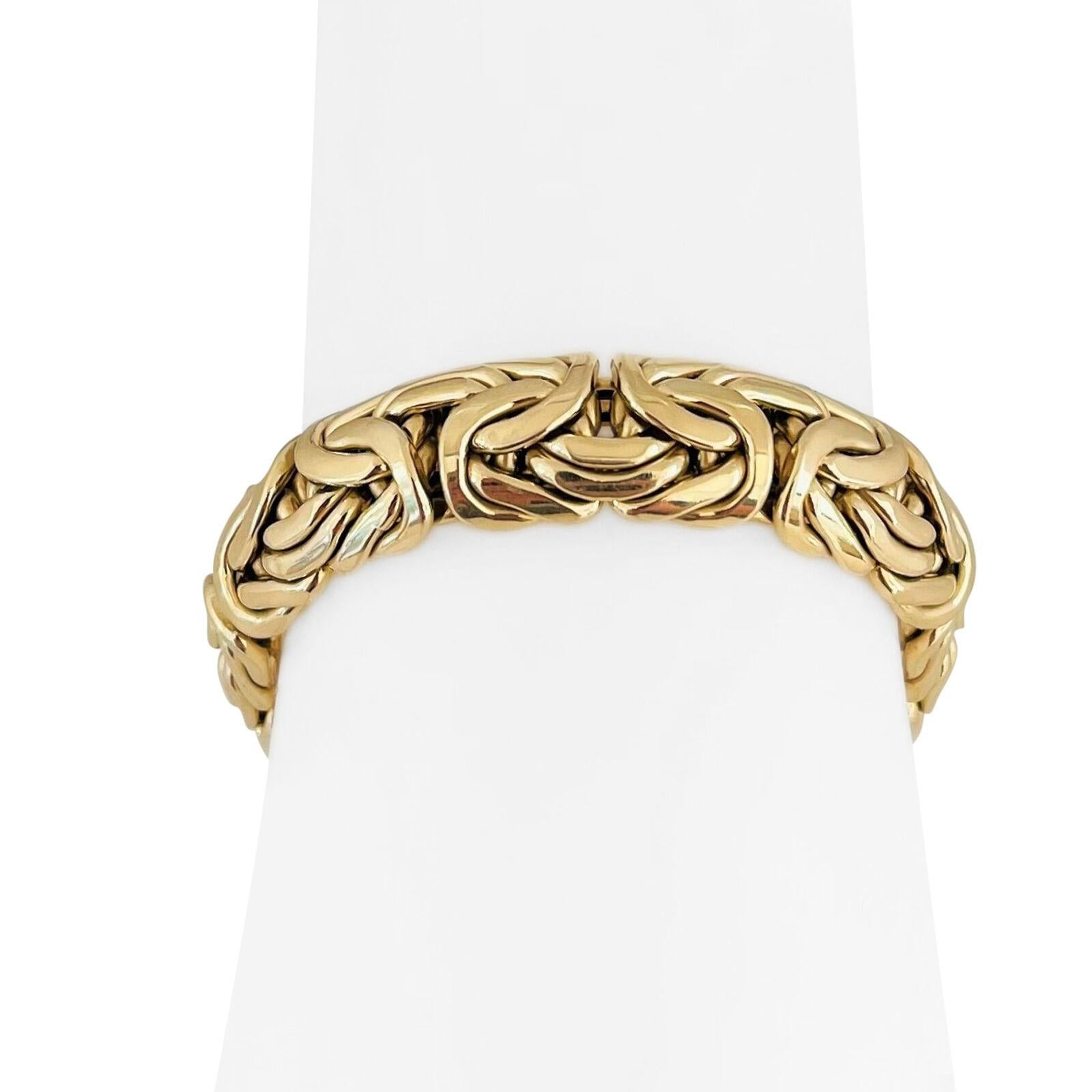 Women's or Men's 14 Karat Yellow Gold Heavy Thick Byzantine Link Bracelet Italy