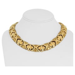 14 Karat Yellow Gold Heavy Thick Fancy Link Collar Necklace Italy