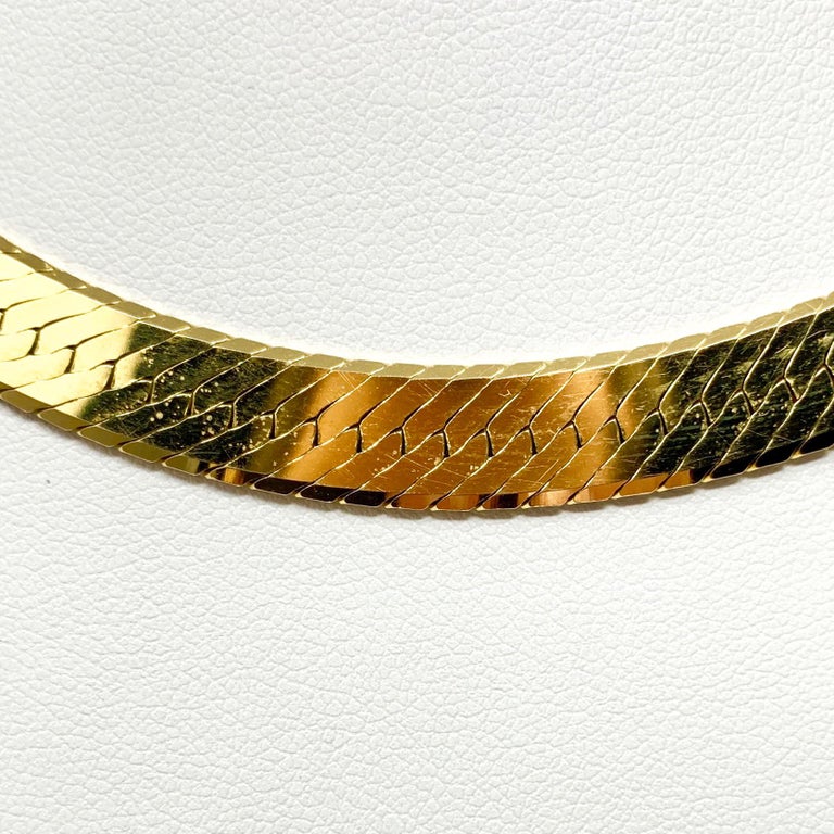 14 Karat Yellow Gold Heavy Thick Herringbone Link Chain Necklace For