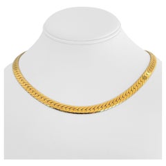 14 Karat Yellow Gold Heavy Thick Herringbone Link Chain Necklace, Italy