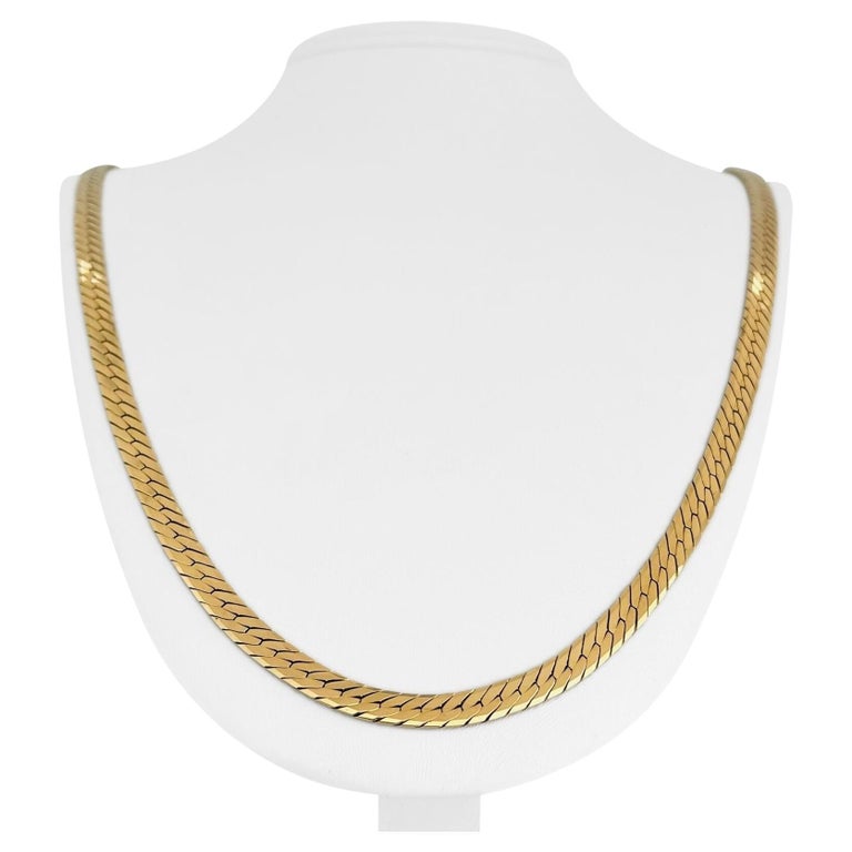 14 Karat Yellow Gold Heavy Thick Long Herringbone Link Chain Necklace