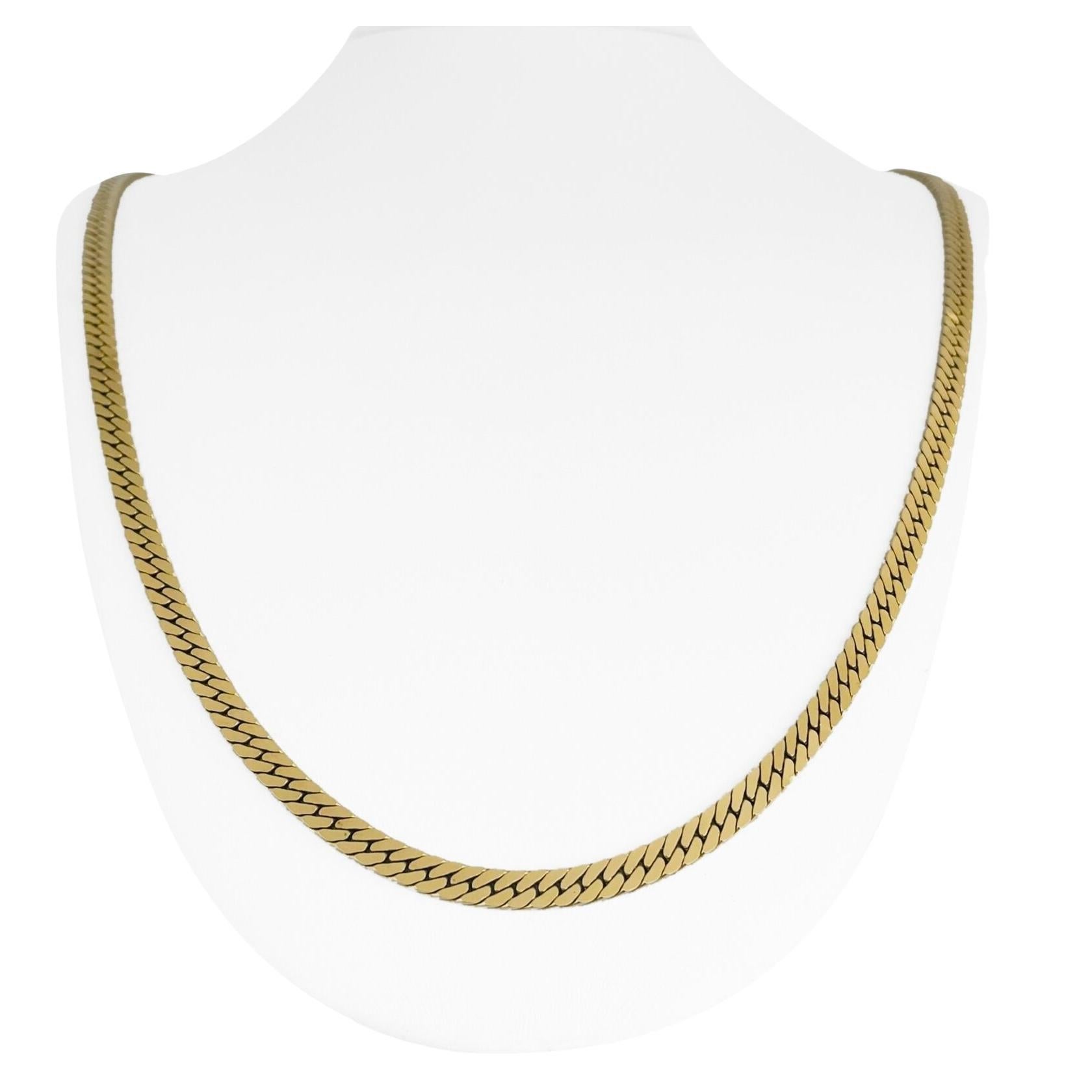 14 Karat Yellow Gold Solid Heavy Long Herringbone Link Chain Necklace
