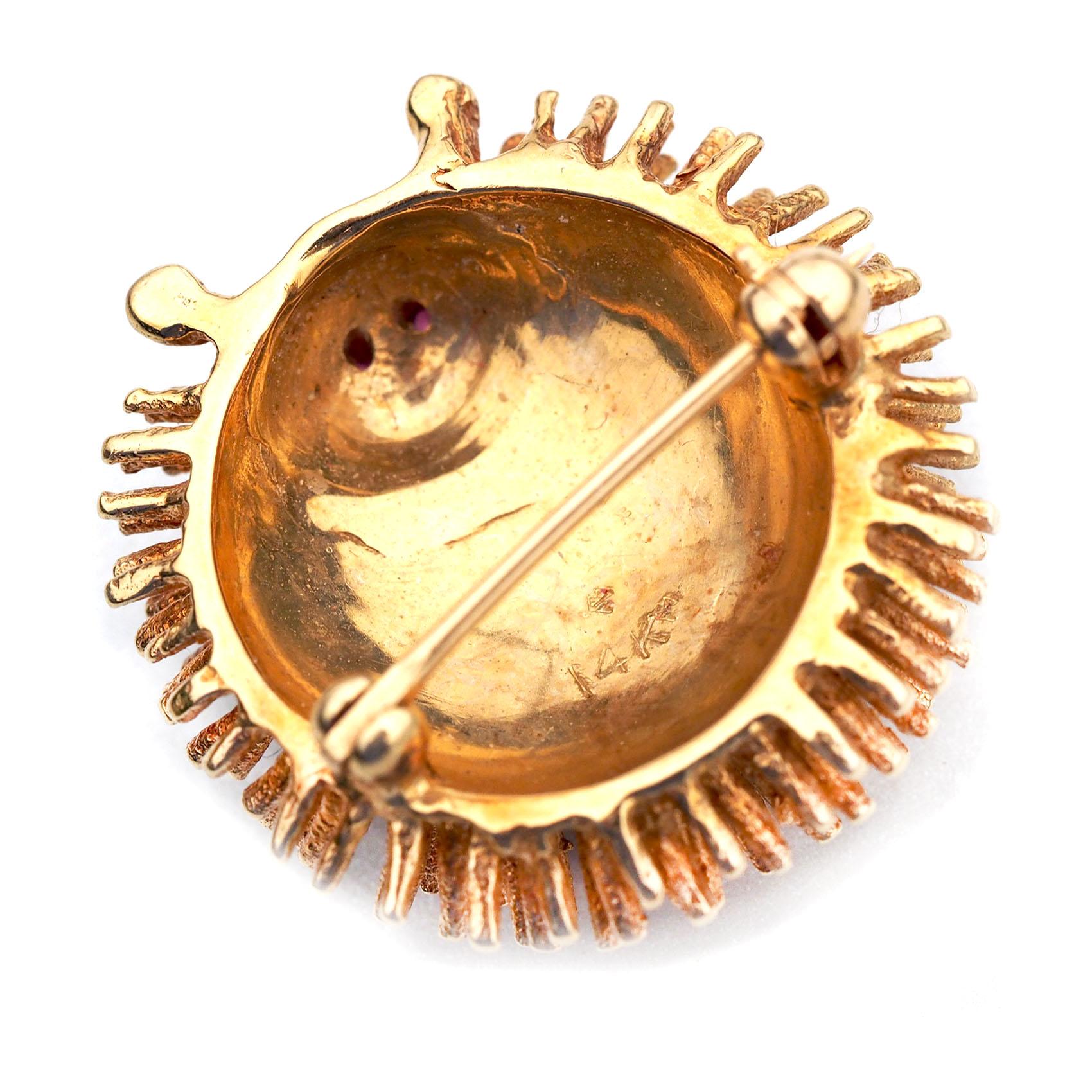 Women's or Men's 14 Karat Yellow Gold Hedgehog Pin