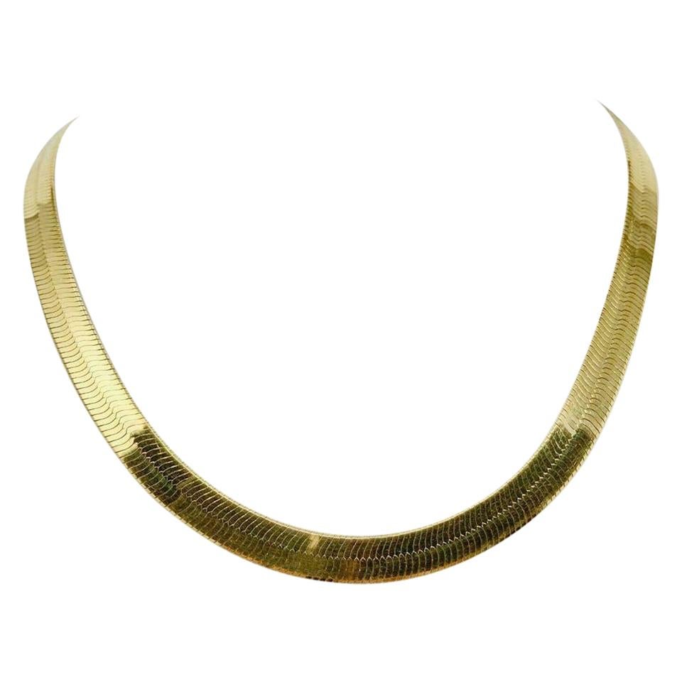 14 Karat Yellow Gold Herringbone Link Wide Chain Necklace
